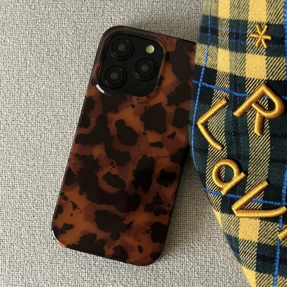 Retro Amber Laser Texture Phone Case – Leopard Print Shockproof Soft Back Cover - Onlytenbucks.com