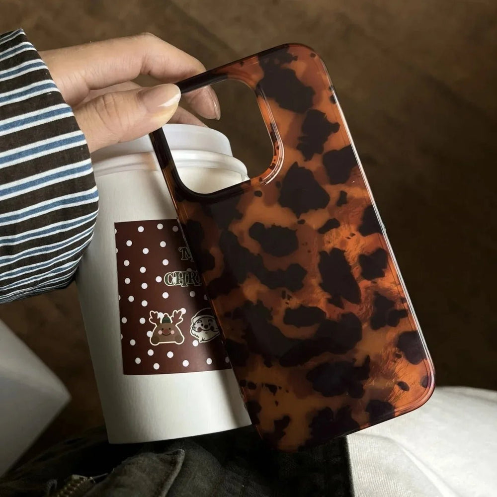 Retro Amber Laser Texture Phone Case – Leopard Print Shockproof Soft Back Cover - Onlytenbucks.com