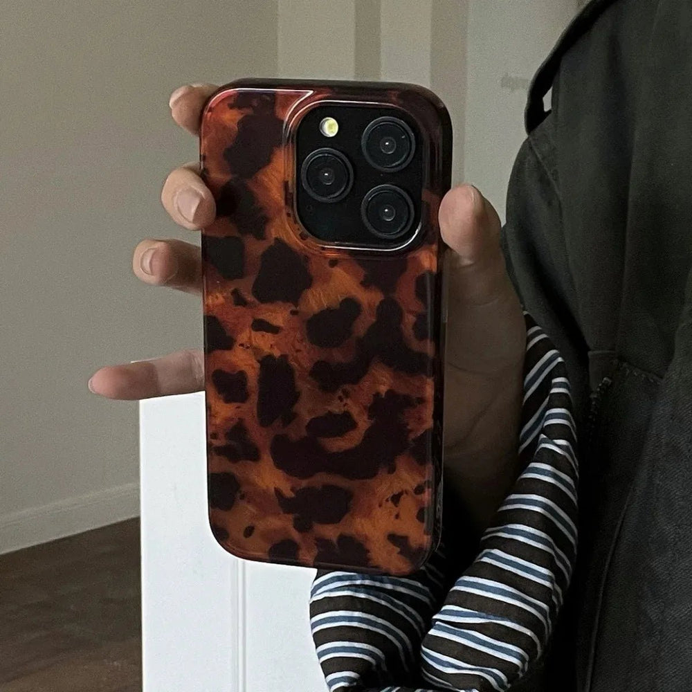 Retro Amber Laser Texture Phone Case – Leopard Print Shockproof Soft Back Cover - Onlytenbucks.com