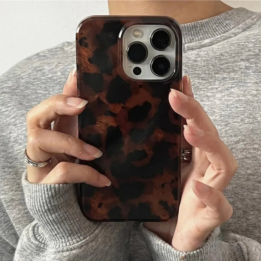 Retro Amber Laser Texture Phone Case – Leopard Print Shockproof Soft Back Cover - Onlytenbucks.com