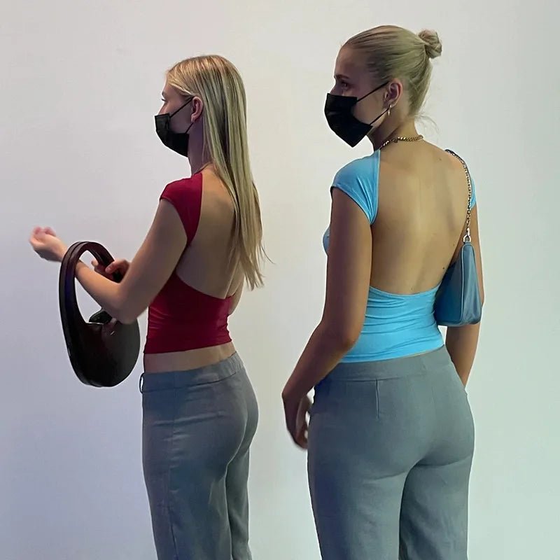 Short Sleeve Backless Tops Women Multi Ways Wear - Onlytenbucks.com