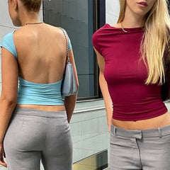 Short Sleeve Backless Tops Women Multi Ways Wear - Onlytenbucks.com