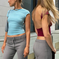 Short Sleeve Backless Tops Women Multi Ways Wear - Onlytenbucks.com