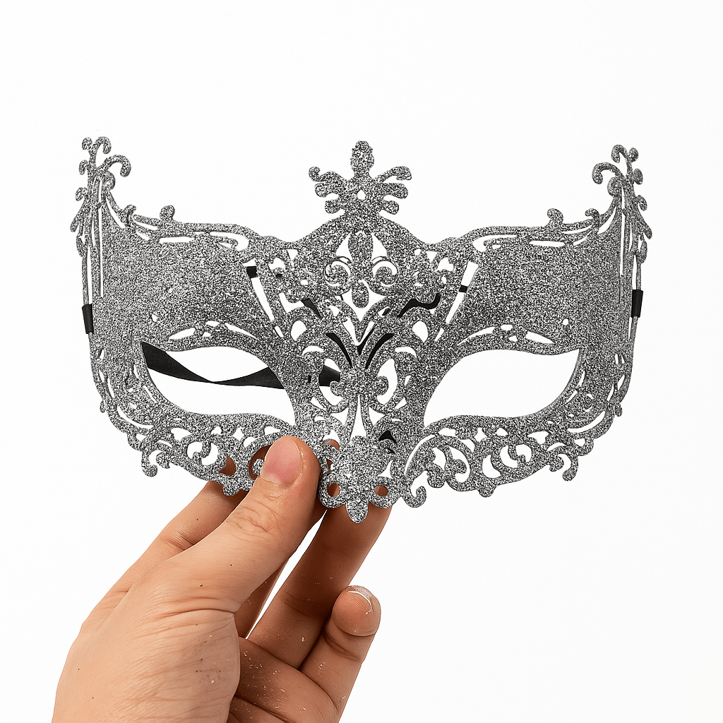 Silver and Black Venetian Masquerade Eye Mask - Onlytenbucks.com
