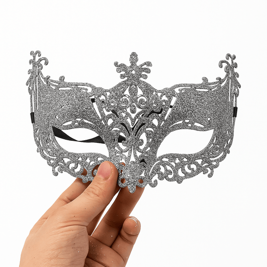 Silver and Black Venetian Masquerade Eye Mask - Onlytenbucks.com