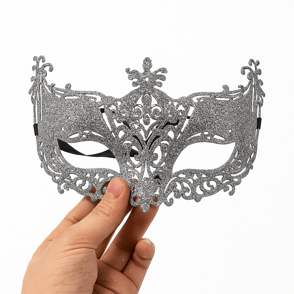 Silver and Black Venetian Masquerade Eye Mask - Onlytenbucks.com