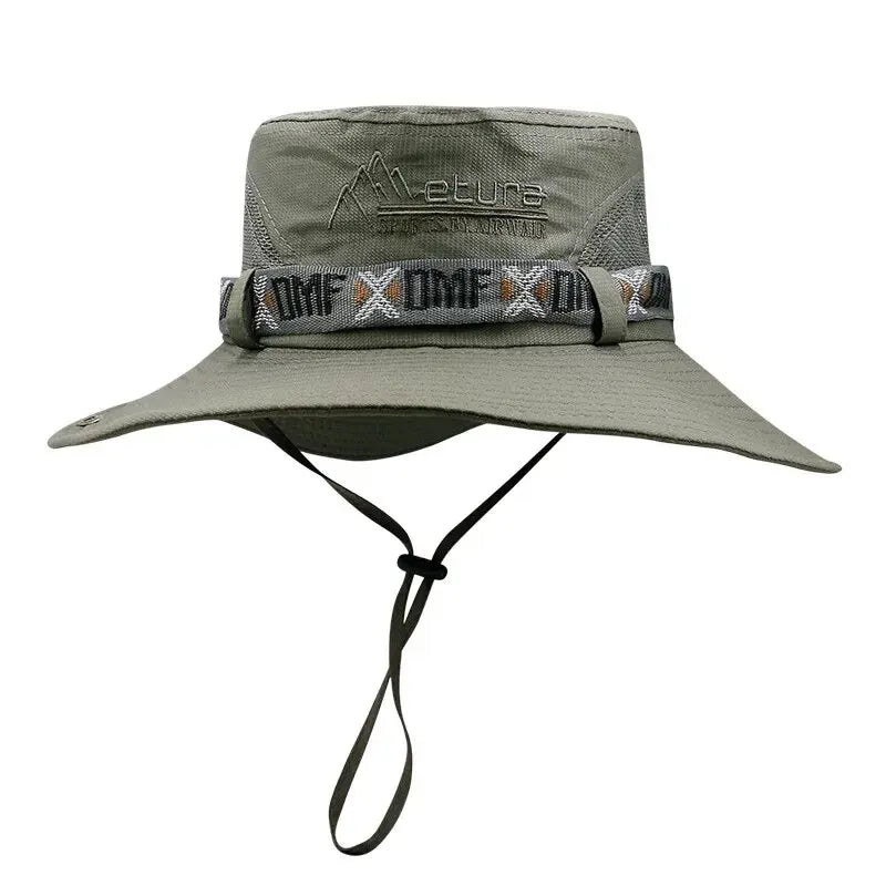 Summer Men Bucket Hat Outdoor UV Protection Wide Brim Panama Safari Hunting Hiking Hat Mesh - Onlytenbucks.com