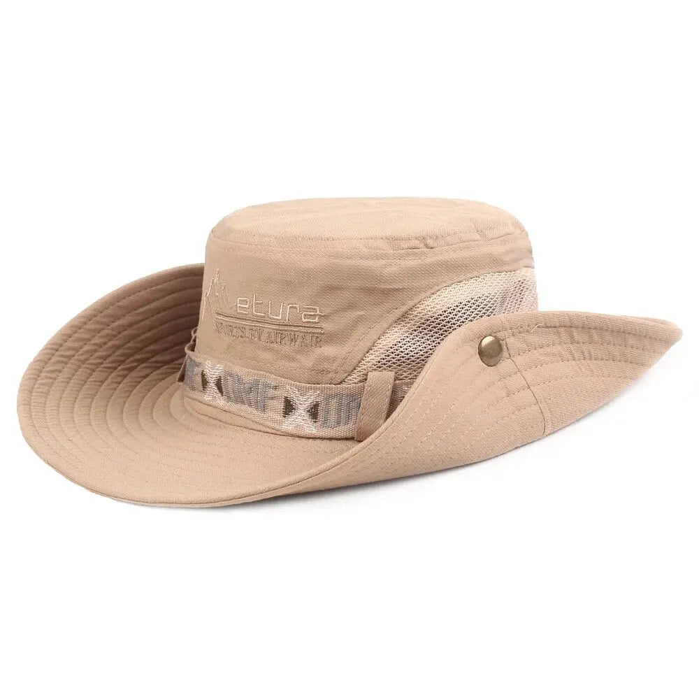 Summer Men Bucket Hat Outdoor UV Protection Wide Brim Panama Safari Hunting Hiking Hat Mesh - Onlytenbucks.com
