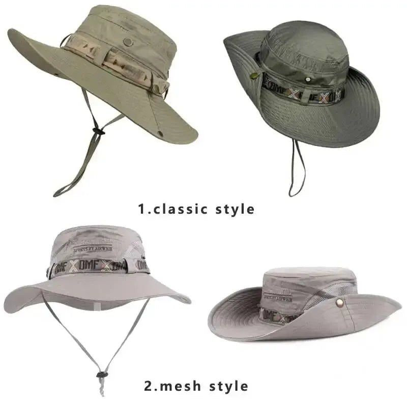 Summer Men Bucket Hat Outdoor UV Protection Wide Brim Panama Safari Hunting Hiking Hat Mesh - Onlytenbucks.com