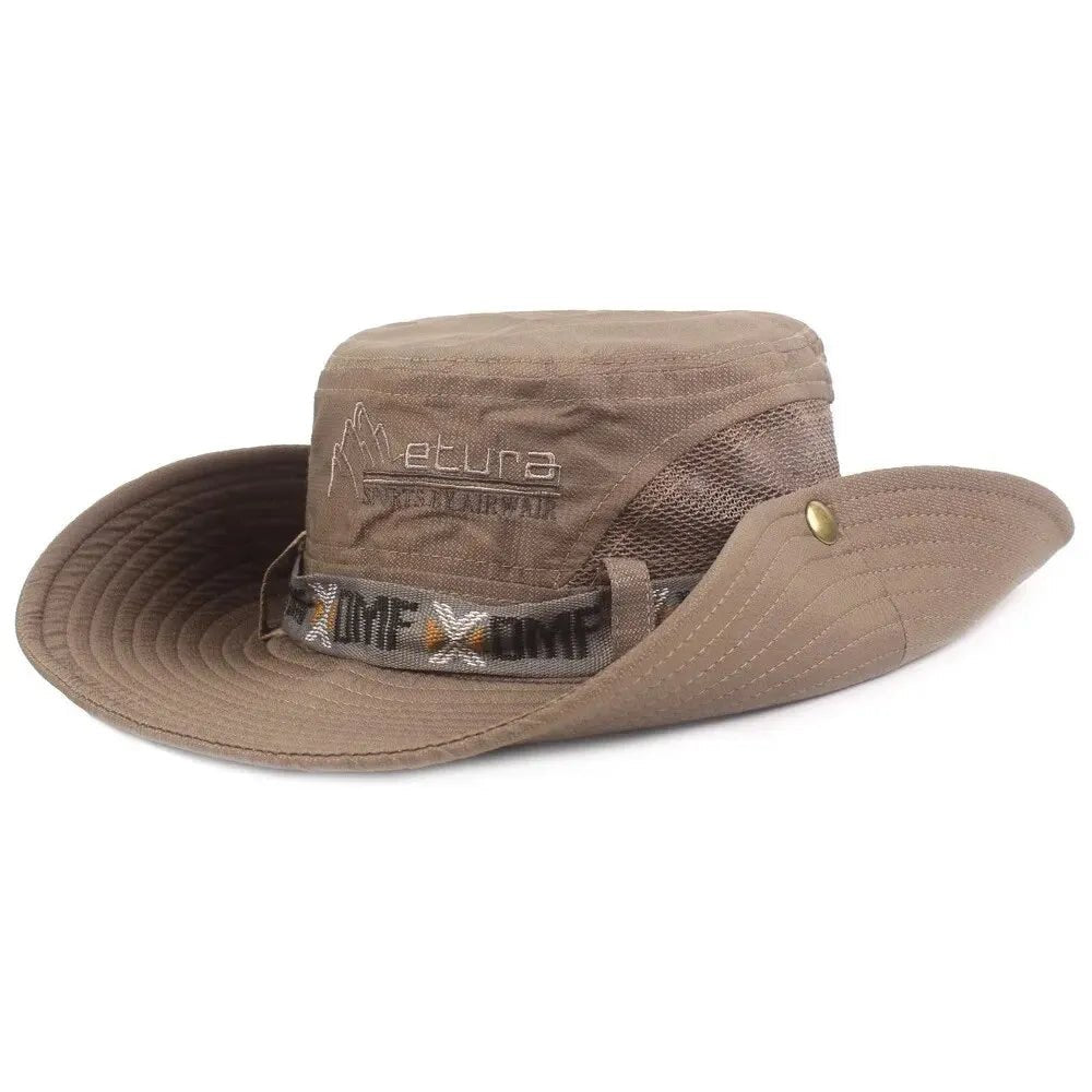 Summer Men Bucket Hat Outdoor UV Protection Wide Brim Panama Safari Hunting Hiking Hat Mesh - Onlytenbucks.com