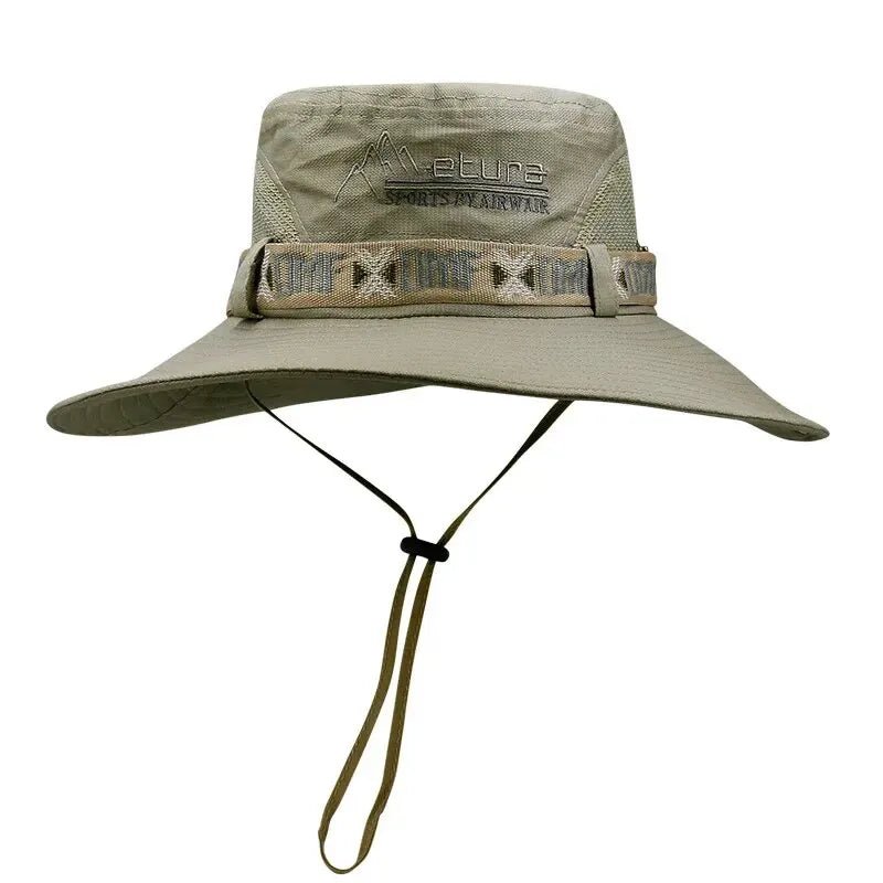 Summer Men Bucket Hat Outdoor UV Protection Wide Brim Panama Safari Hunting Hiking Hat Mesh - Onlytenbucks.com
