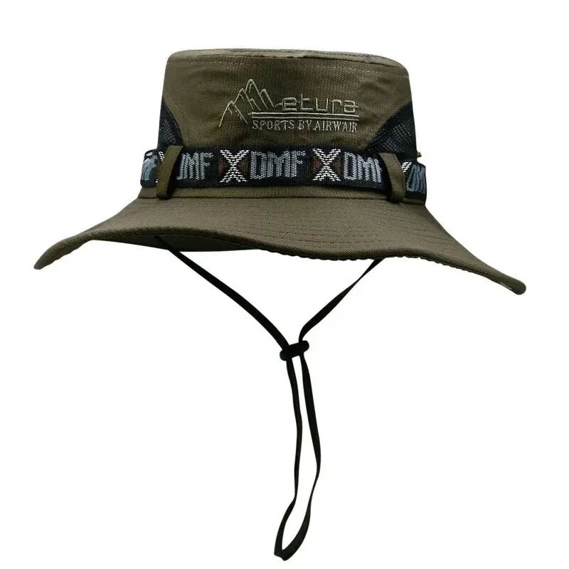 Summer Men Bucket Hat Outdoor UV Protection Wide Brim Panama Safari Hunting Hiking Hat Mesh - Onlytenbucks.com