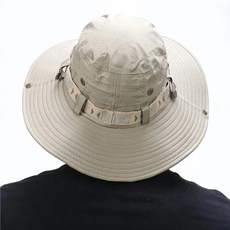 Summer Men Bucket Hat Outdoor UV Protection Wide Brim Panama Safari Hunting Hiking Hat Mesh - Onlytenbucks.com