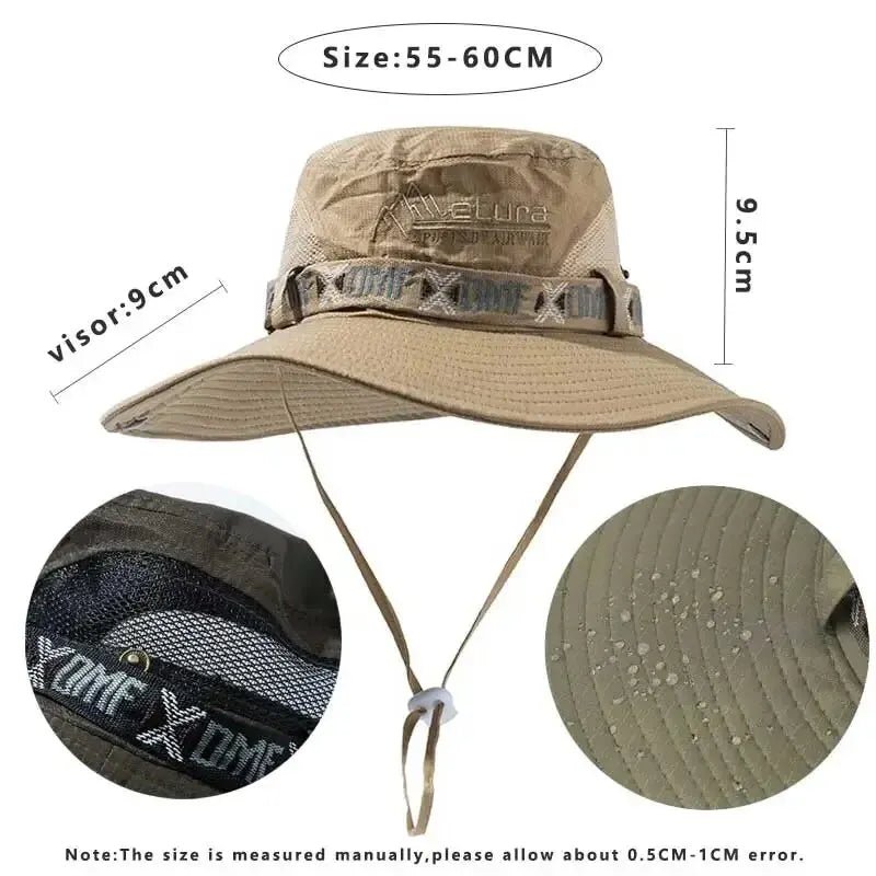 Summer Men Bucket Hat Outdoor UV Protection Wide Brim Panama Safari Hunting Hiking Hat Mesh - Onlytenbucks.com