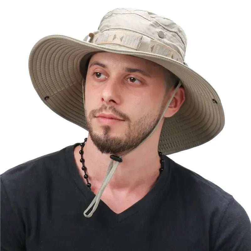Summer Men Bucket Hat Outdoor UV Protection Wide Brim Panama Safari Hunting Hiking Hat Mesh - Onlytenbucks.com