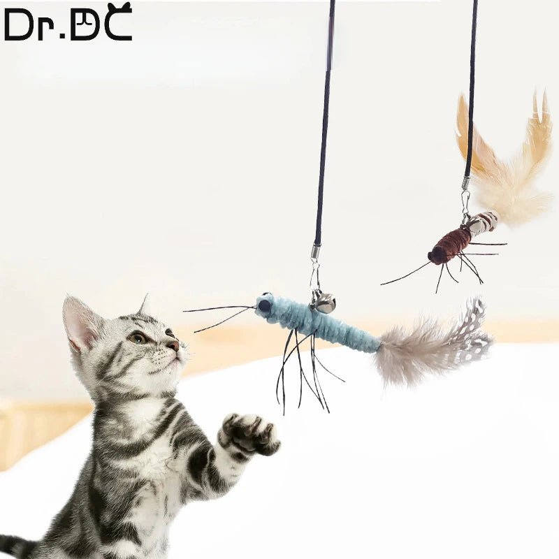 Teasing Cat Toy – Dragonfly Feather Wand with Optional Stick - Onlytenbucks.com