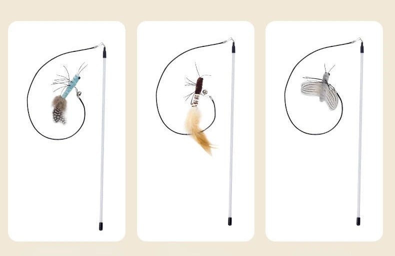Teasing Cat Toy – Dragonfly Feather Wand with Optional Stick - Onlytenbucks.com