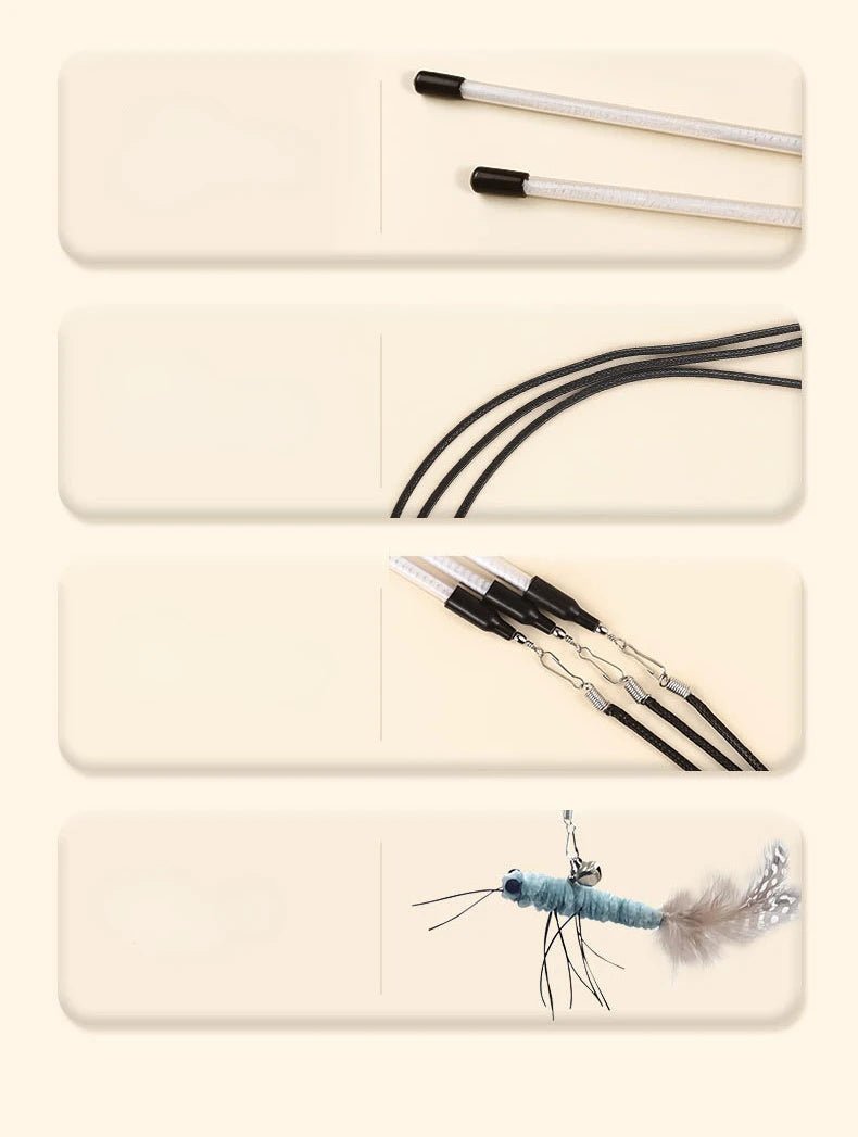 Teasing Cat Toy – Dragonfly Feather Wand with Optional Stick - Onlytenbucks.com