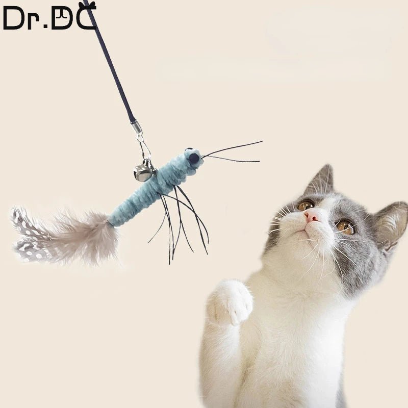 Teasing Cat Toy – Dragonfly Feather Wand with Optional Stick - Onlytenbucks.com