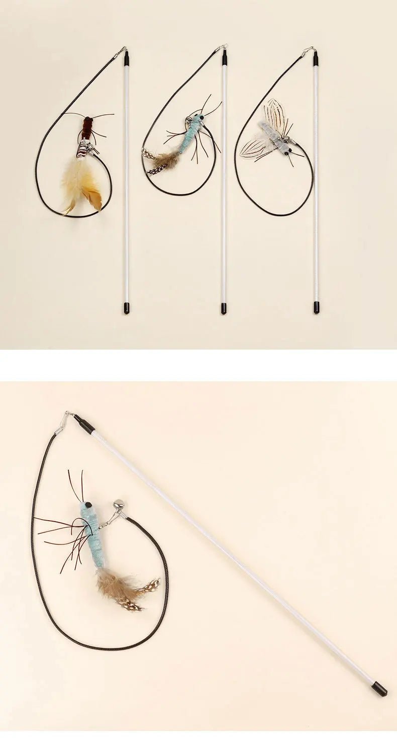 Teasing Cat Toy – Dragonfly Feather Wand with Optional Stick - Onlytenbucks.com