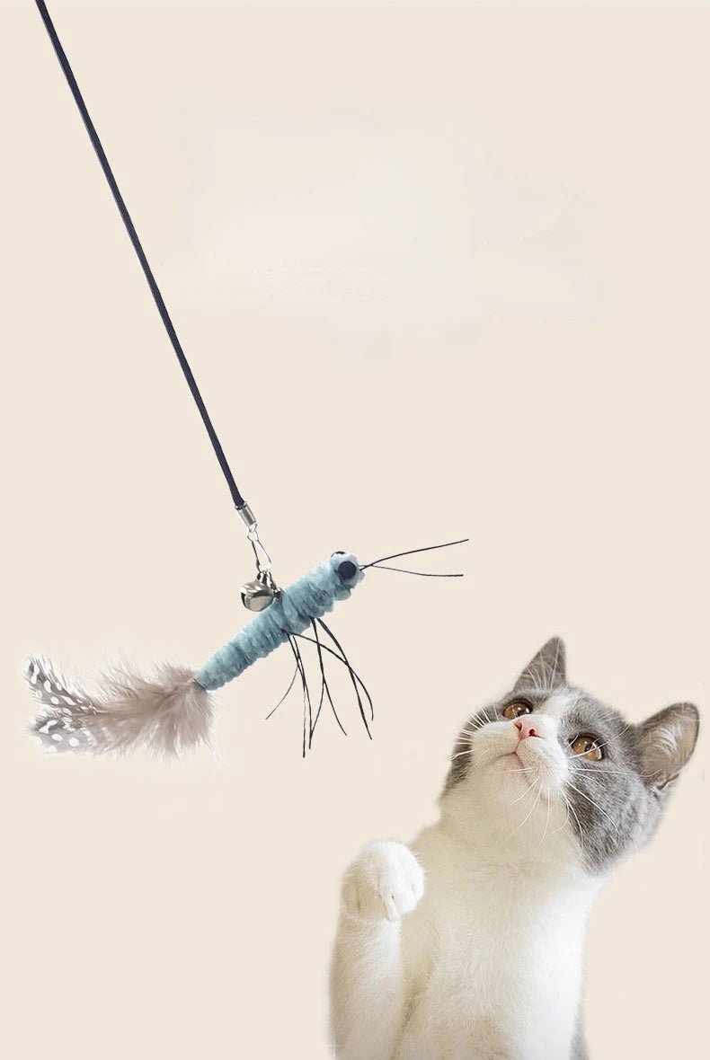 Teasing Cat Toy – Dragonfly Feather Wand with Optional Stick - Onlytenbucks.com