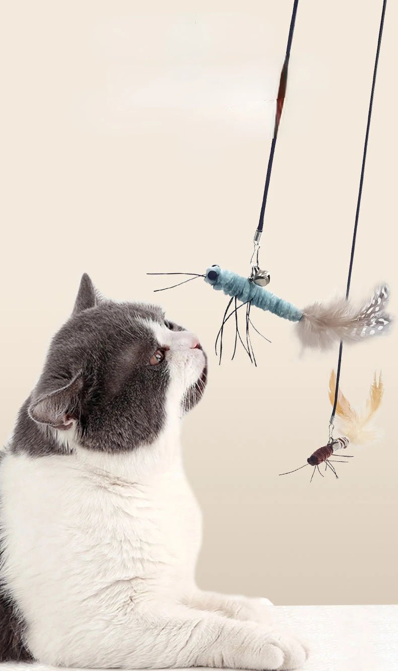 Teasing Cat Toy – Dragonfly Feather Wand with Optional Stick - Onlytenbucks.com