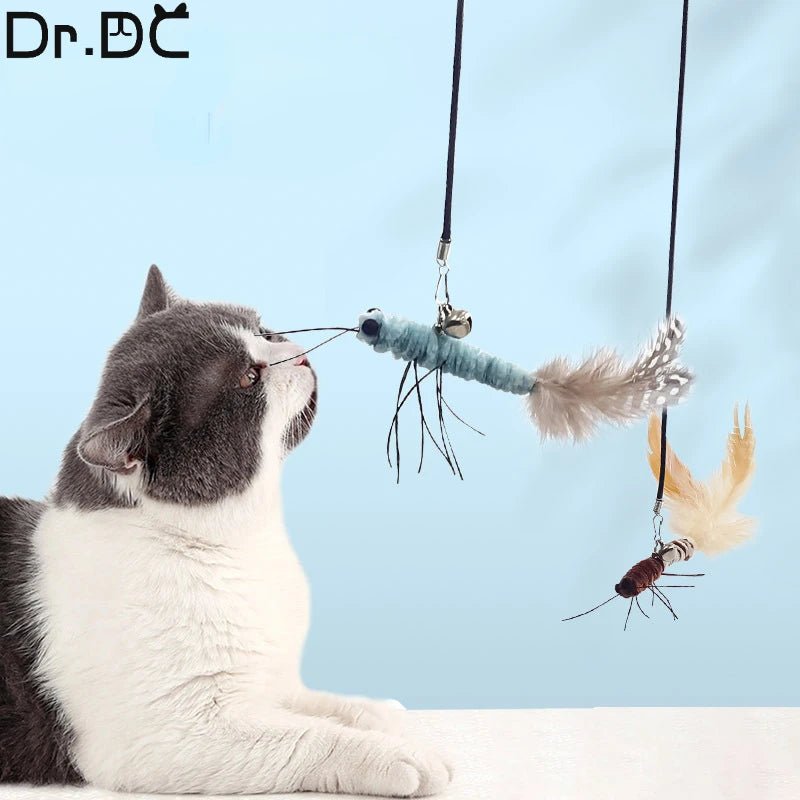 Teasing Cat Toy – Dragonfly Feather Wand with Optional Stick - Onlytenbucks.com