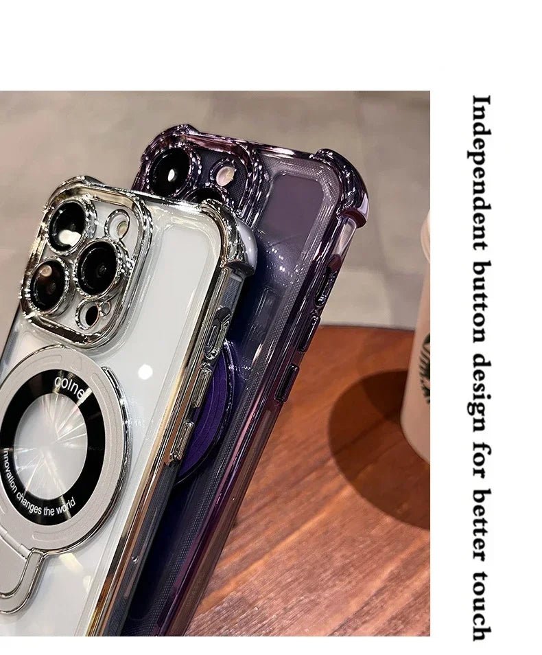 Transparent Magnetic TPU Phone Case – Plating Shockproof Cover with Stand - Onlytenbucks.com