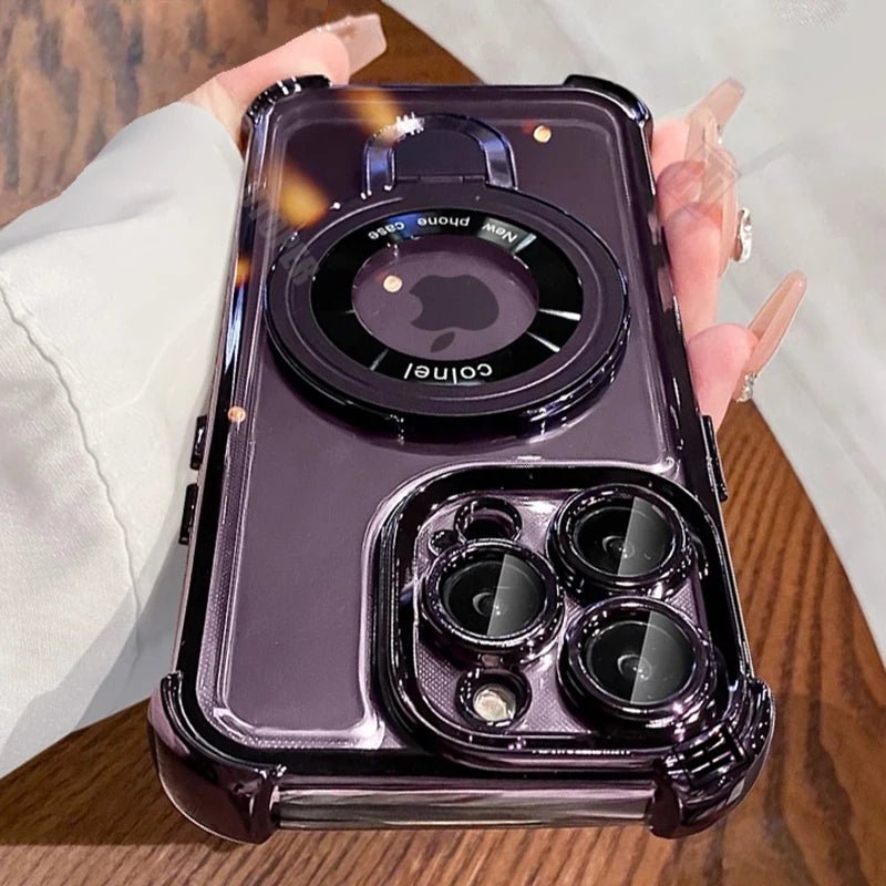 Transparent Magnetic TPU Phone Case – Plating Shockproof Cover with Stand - Onlytenbucks.com
