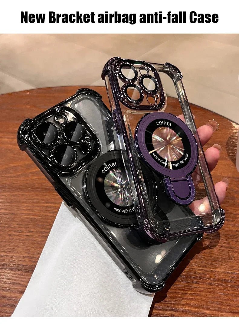 Transparent Magnetic TPU Phone Case – Plating Shockproof Cover with Stand - Onlytenbucks.com