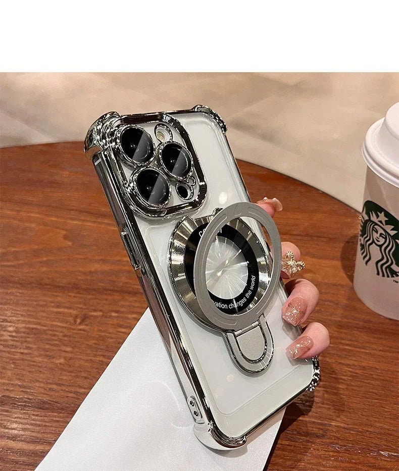 Transparent Magnetic TPU Phone Case – Plating Shockproof Cover with Stand - Onlytenbucks.com