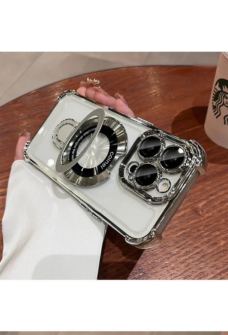 Transparent Magnetic TPU Phone Case – Plating Shockproof Cover with Stand - Onlytenbucks.com