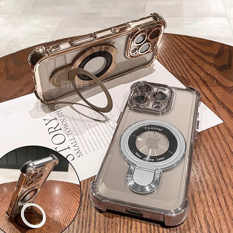 Transparent Magnetic TPU Phone Case – Plating Shockproof Cover with Stand - Onlytenbucks.com