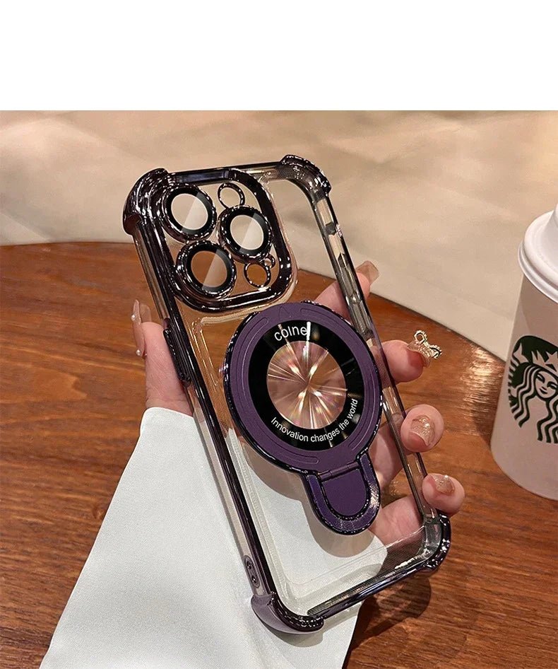 Transparent Magnetic TPU Phone Case – Plating Shockproof Cover with Stand - Onlytenbucks.com