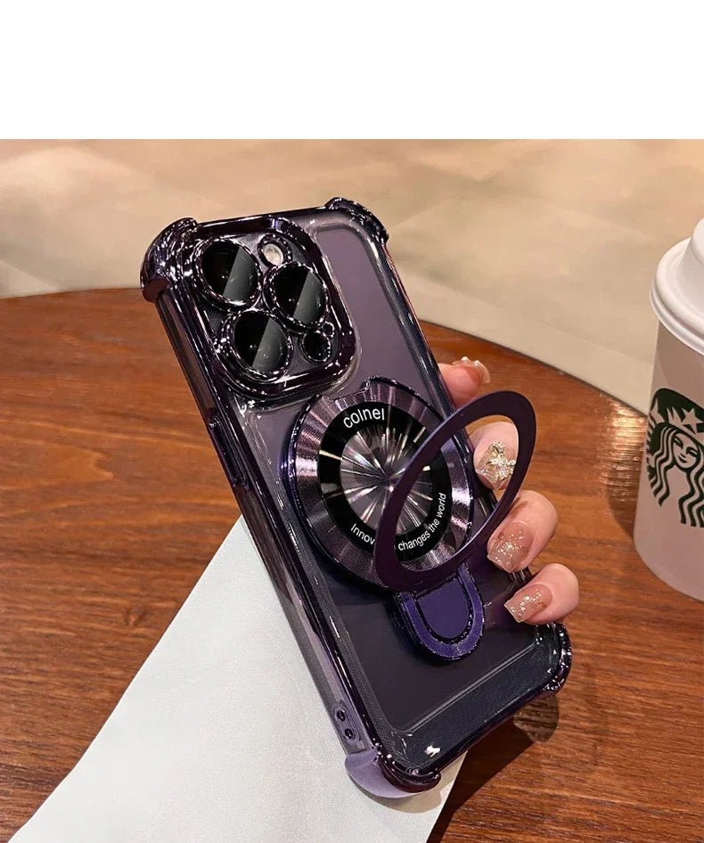 Transparent Magnetic TPU Phone Case – Plating Shockproof Cover with Stand - Onlytenbucks.com