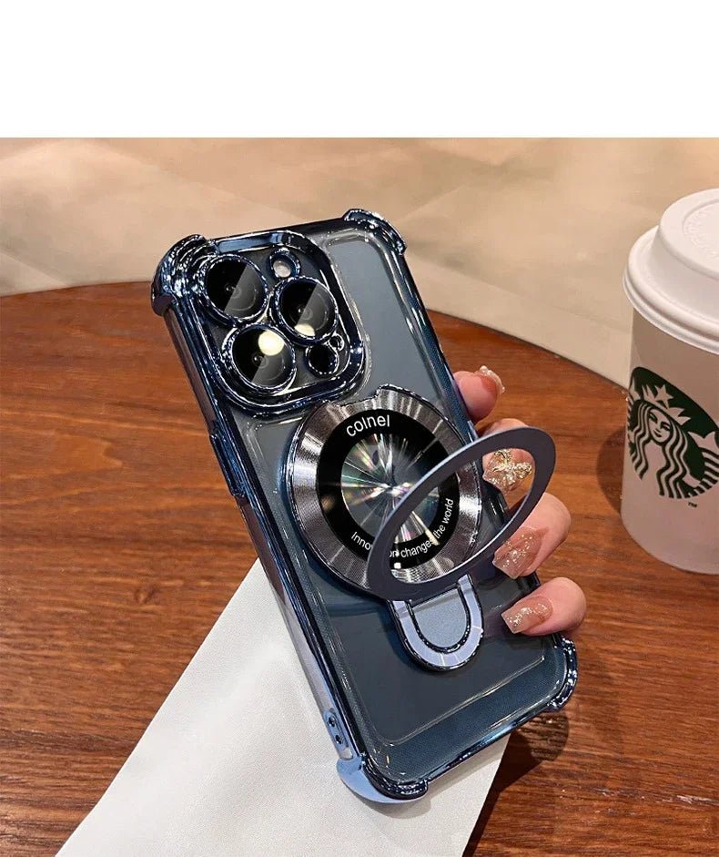 Transparent Magnetic TPU Phone Case – Plating Shockproof Cover with Stand - Onlytenbucks.com