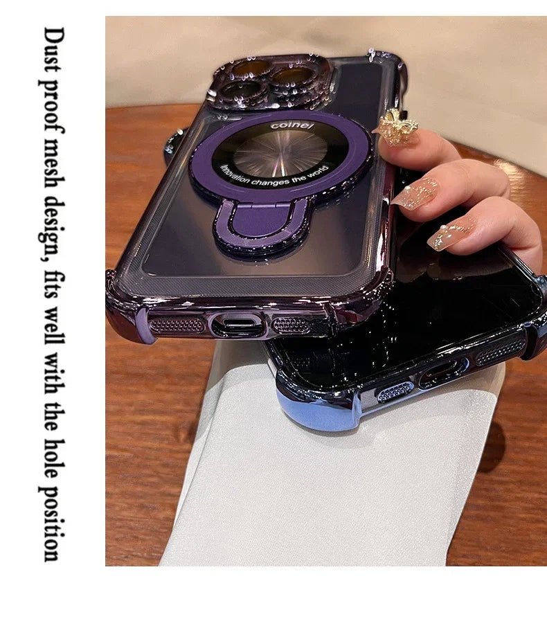 Transparent Magnetic TPU Phone Case – Plating Shockproof Cover with Stand - Onlytenbucks.com