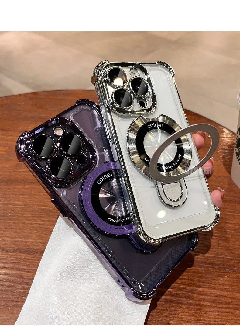 Transparent Magnetic TPU Phone Case – Plating Shockproof Cover with Stand - Onlytenbucks.com