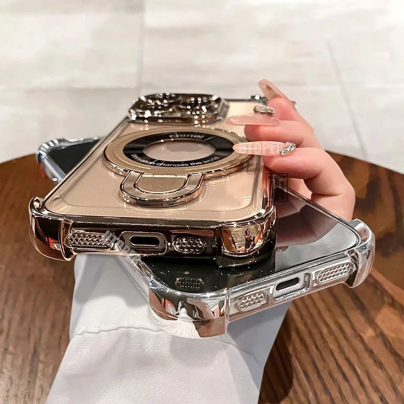 Transparent Magnetic TPU Phone Case – Plating Shockproof Cover with Stand - Onlytenbucks.com