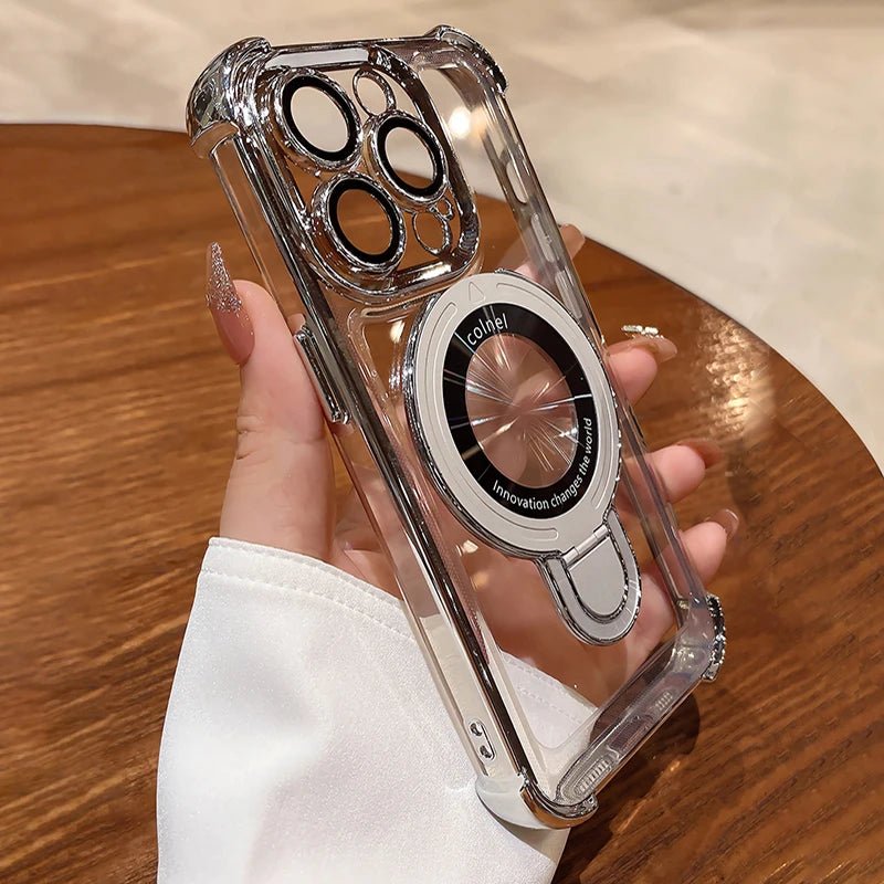 Transparent Magnetic TPU Phone Case – Plating Shockproof Cover with Stand - Onlytenbucks.com
