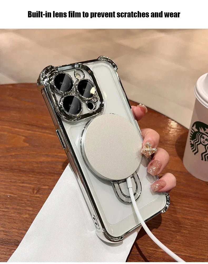Transparent Magnetic TPU Phone Case – Plating Shockproof Cover with Stand - Onlytenbucks.com