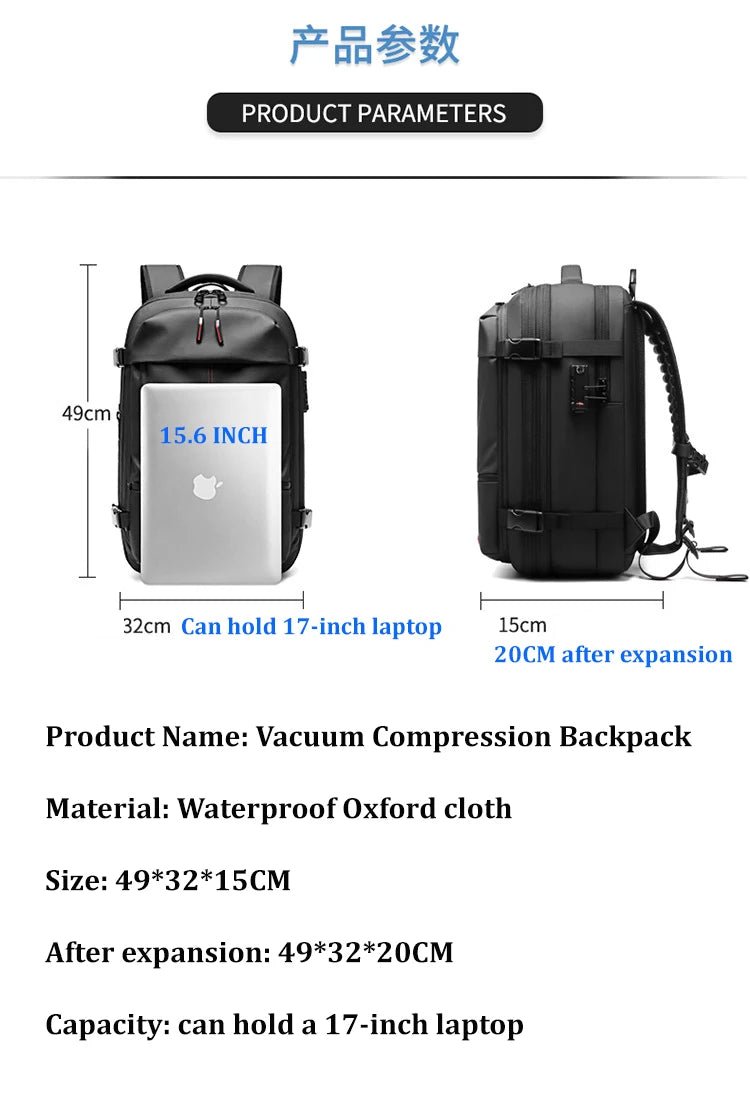 Travel Men’s 17 - inch Laptop Vacuum Compression Premium Backpack - Onlytenbucks.com