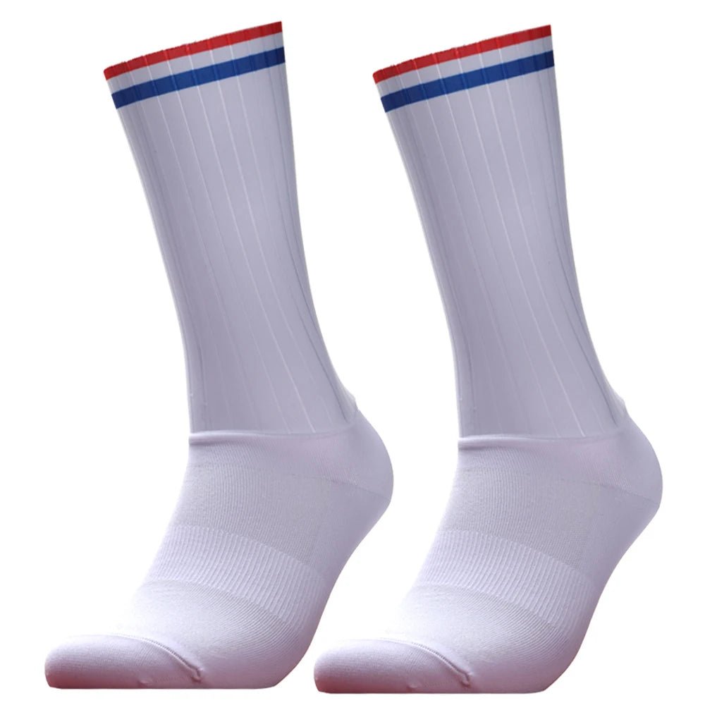 Unisex Anti - Slip Aero Cycling Socks – Silicone - Striped Knee - High Sports Socks - Onlytenbucks.com