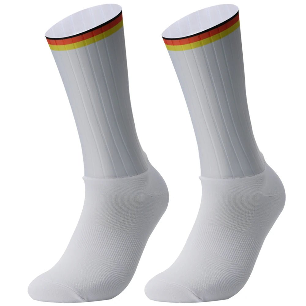 Unisex Anti - Slip Aero Cycling Socks – Silicone - Striped Knee - High Sports Socks - Onlytenbucks.com