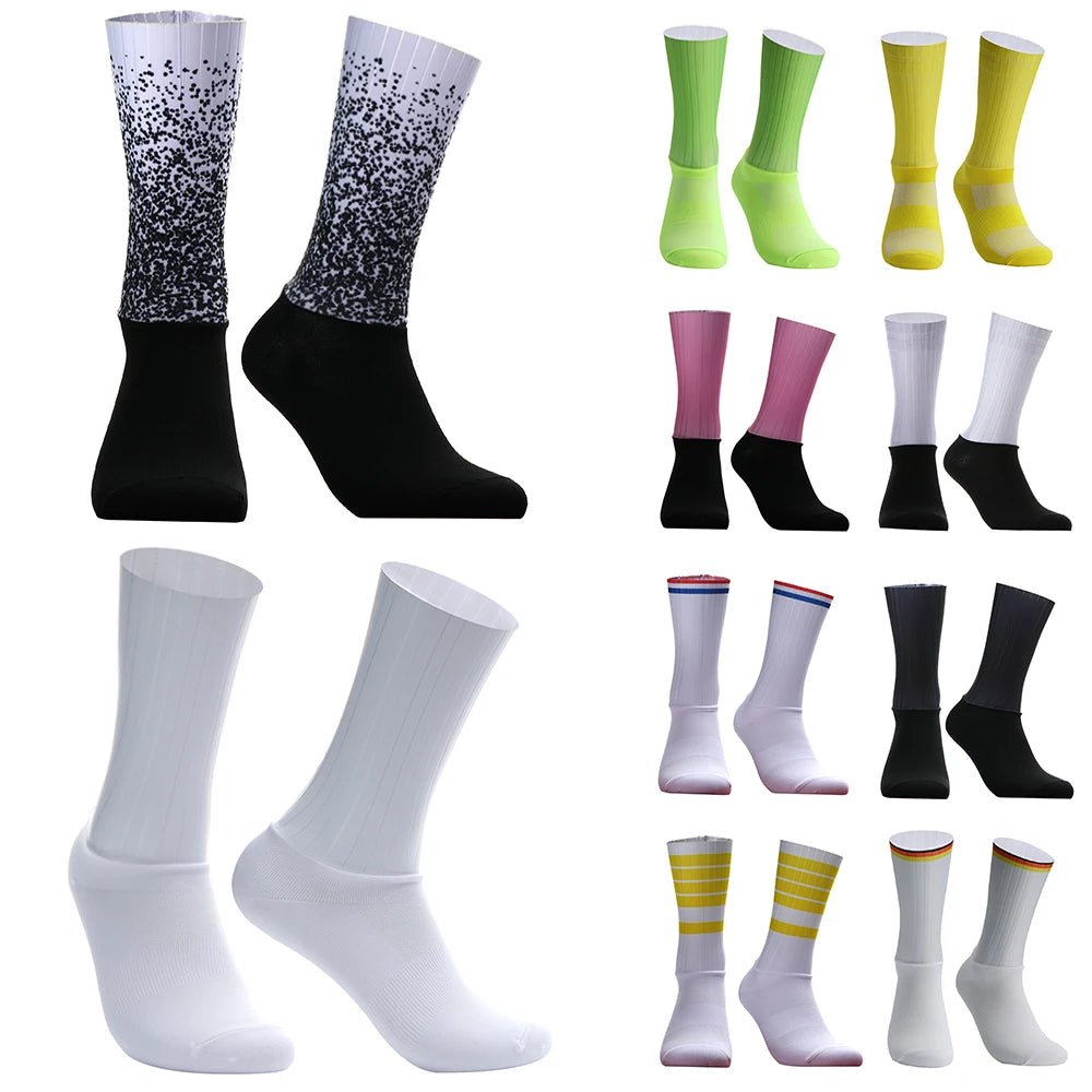 Unisex Anti - Slip Aero Cycling Socks – Silicone - Striped Knee - High Sports Socks - Onlytenbucks.com