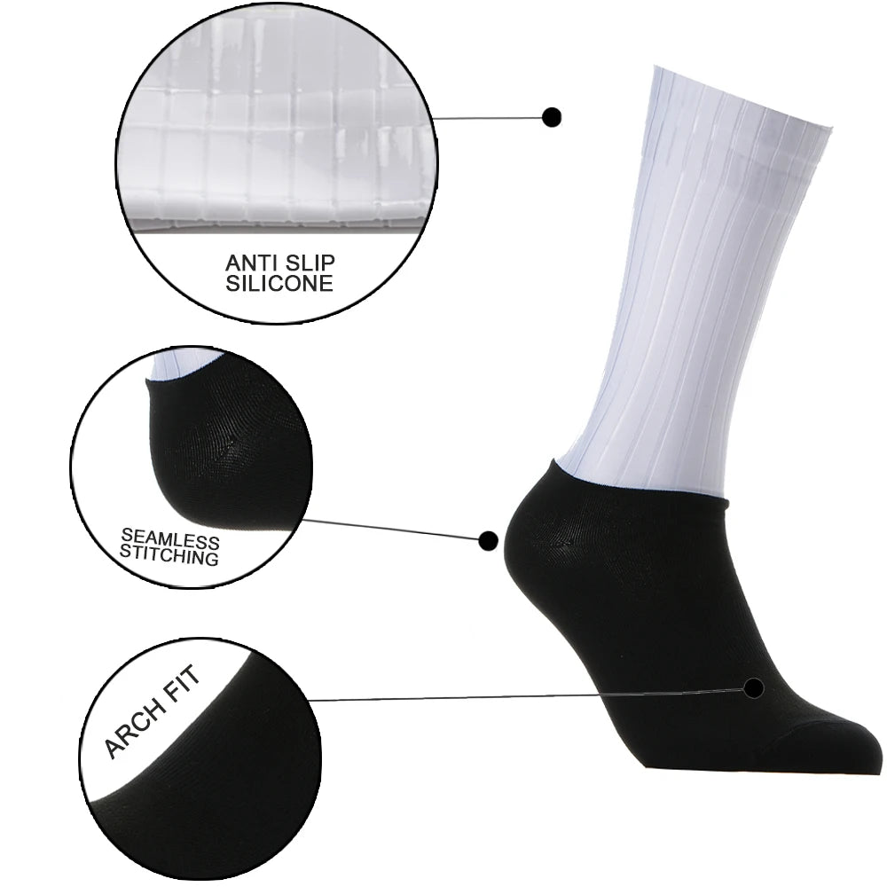 Unisex Anti - Slip Aero Cycling Socks – Silicone - Striped Knee - High Sports Socks - Onlytenbucks.com