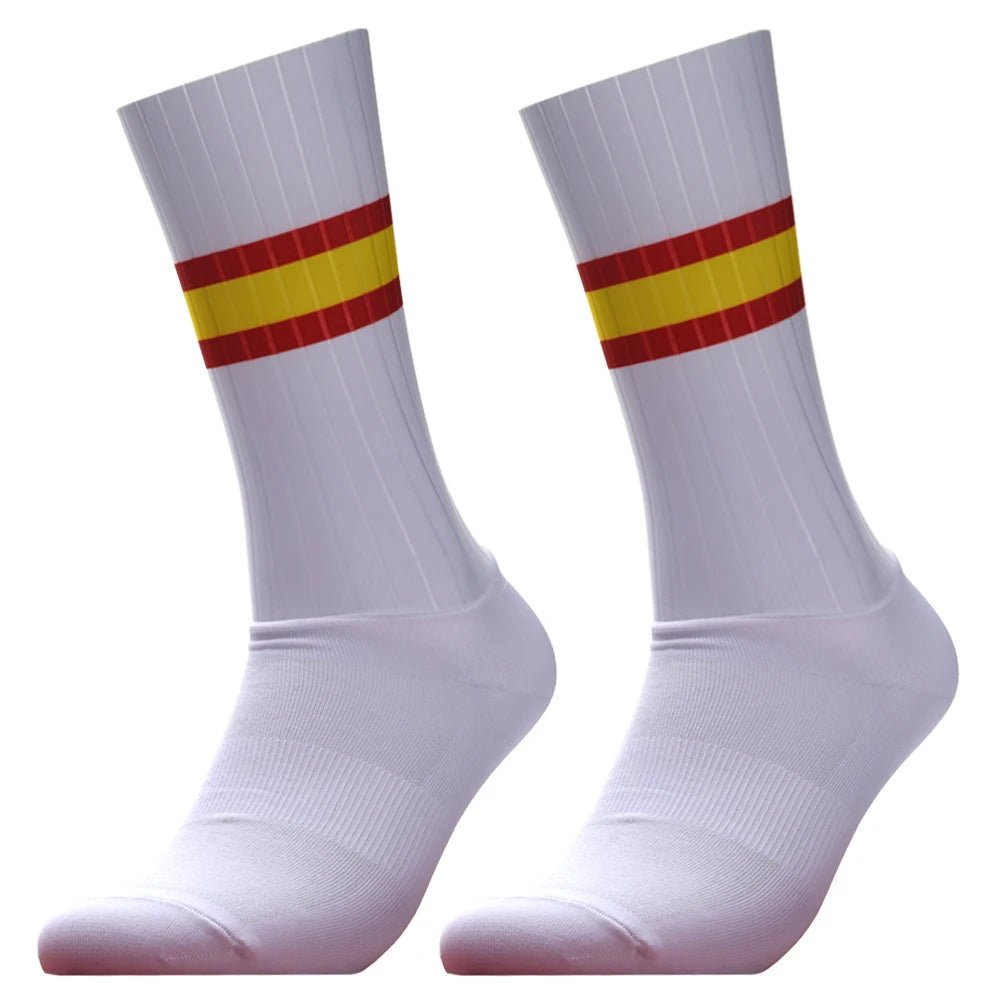 Unisex Anti - Slip Aero Cycling Socks – Silicone - Striped Knee - High Sports Socks - Onlytenbucks.com