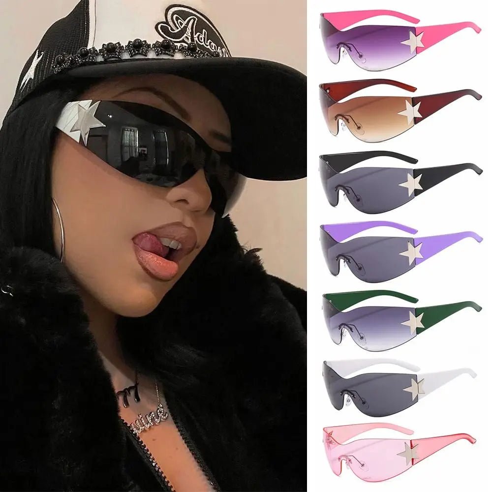 Unisex Punk Sunglasses – Wrap Around UV400 Fashion Eyewear with Star Decoration - Onlytenbucks.com