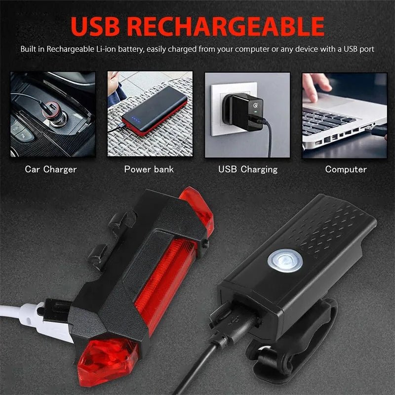 USB Rechargeable Bicycle LED Light Set – Front and Rear Lights for Riding Safety - Onlytenbucks.com