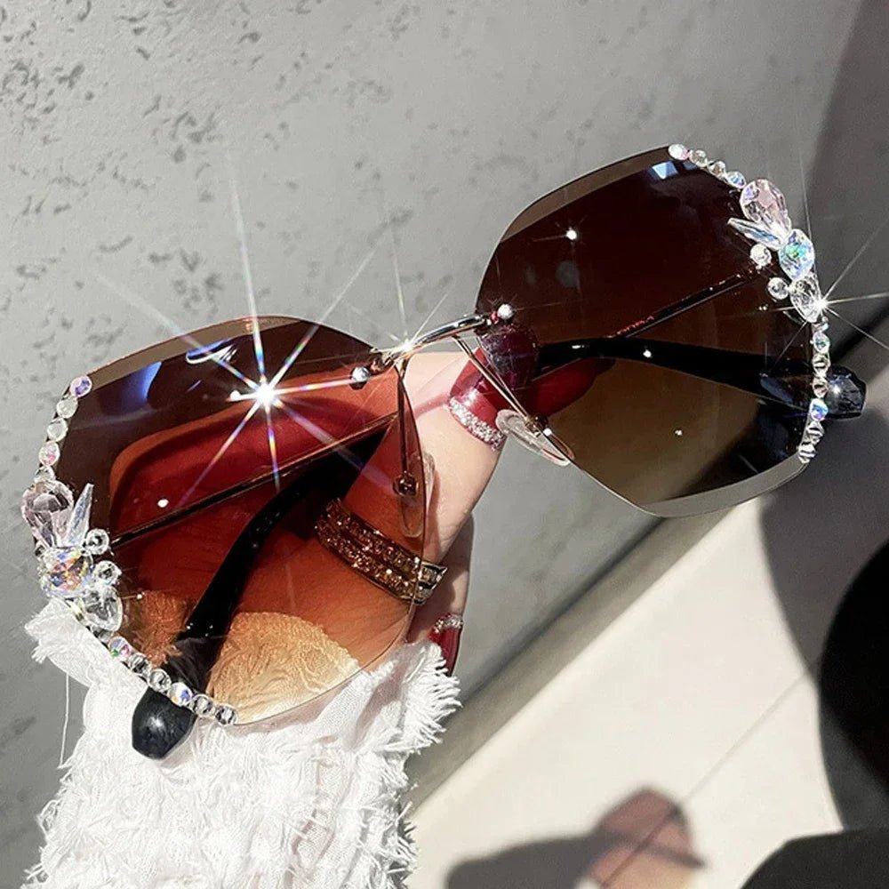 UV400 Vintage Rimless Rhinestone Sunglasses - Onlytenbucks.com